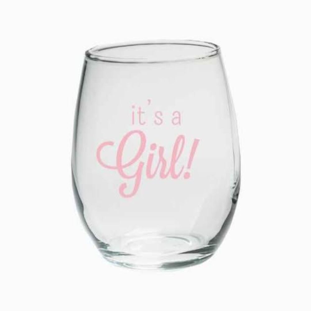 It's a Girl 9 oz. Stemless Wine Glass New In Box Gender Reveal